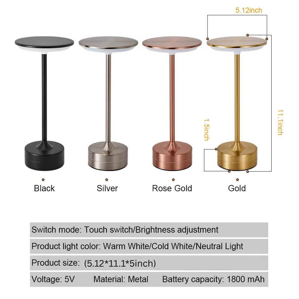 مصباح طاولة LED بمستشعر لمس — قابل لإعادة الشحن عبر USB، تصميم مدمج