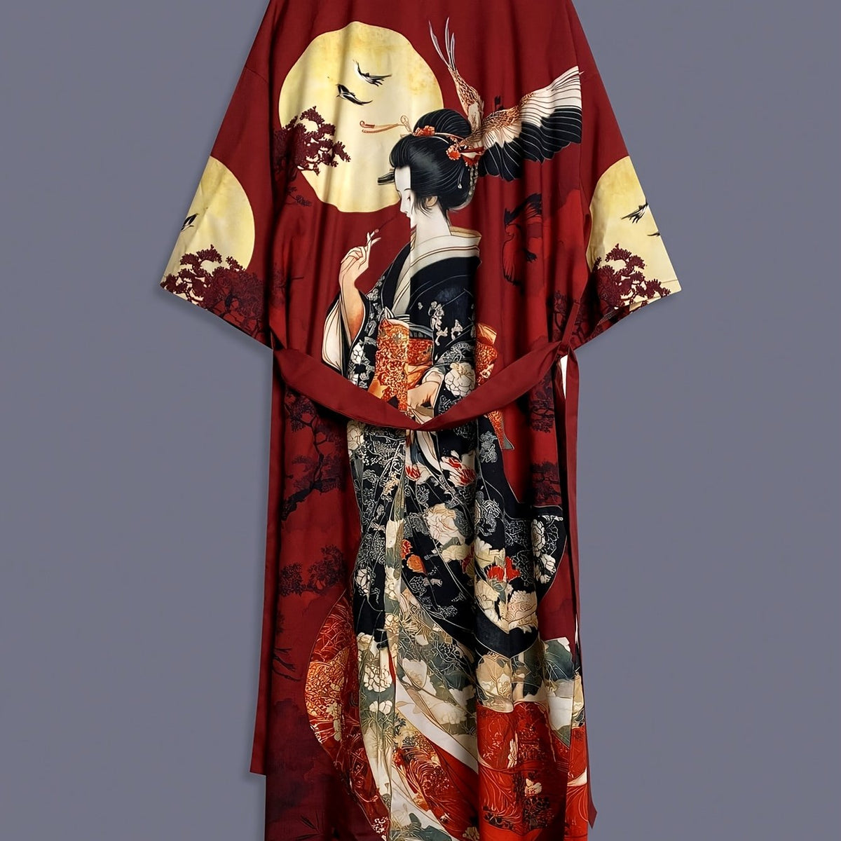 Copricostume kimono in raso leggero — Stampa giapponese vintage, silhouette morbida