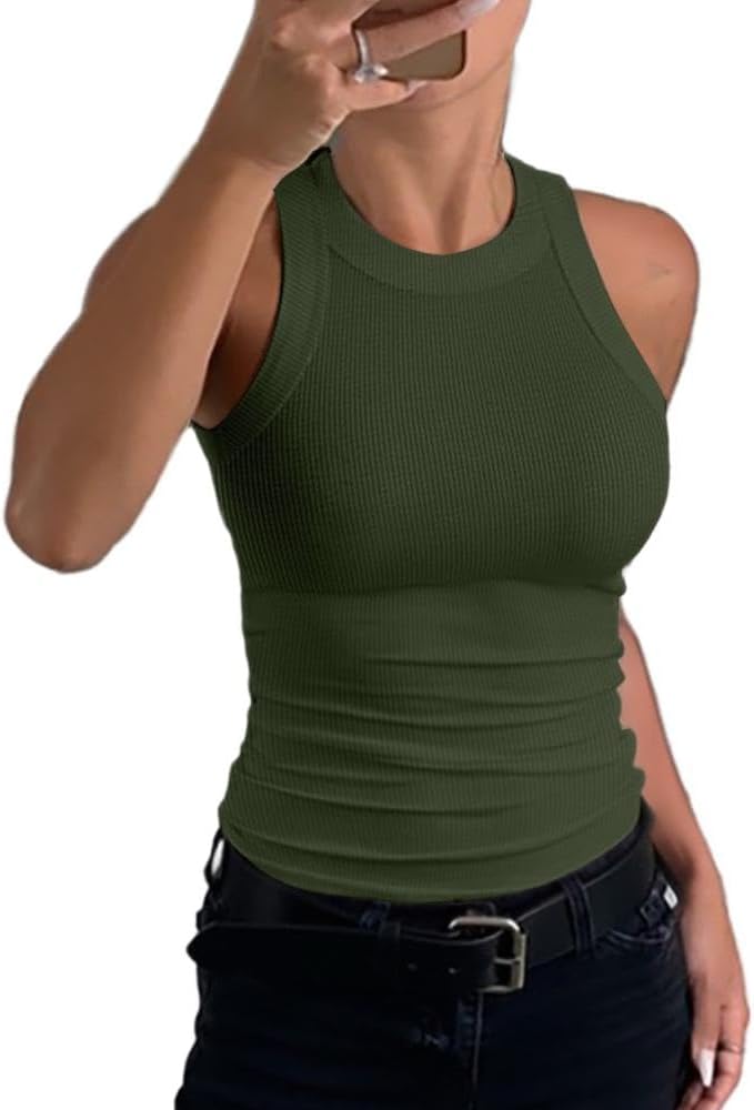 Camiseta de tirantes ligera de canalé para mujer, con espalda deportiva