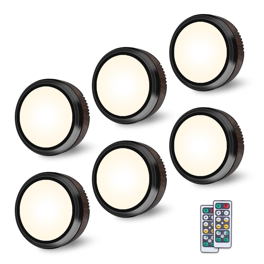 Set de 6 lămpi LED tip disc Leastyle, cu telecomandă, funcție de reglare a intensității, alimentate cu baterii, lumină albă naturală