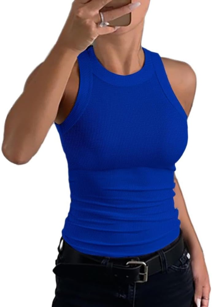 Camiseta de tirantes ligera de canalé para mujer, con espalda deportiva