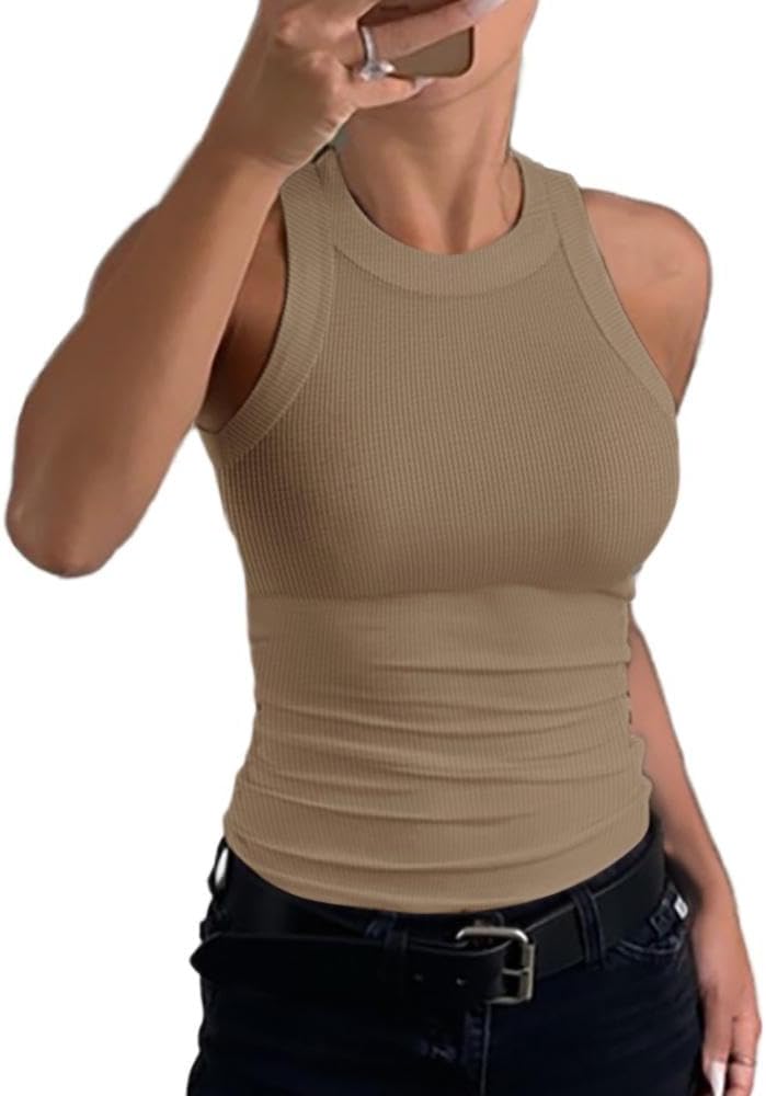 Camiseta de tirantes ligera de canalé para mujer, con espalda deportiva