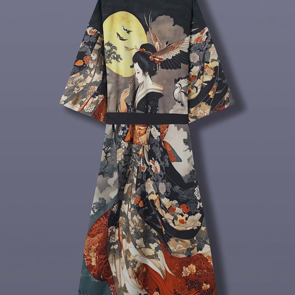 Copricostume kimono in raso leggero — Stampa giapponese vintage, silhouette morbida