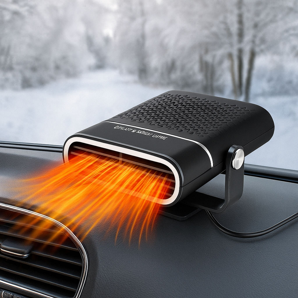 Calefactor y desempañador portátil para automóvil de 12V con USB — Negro