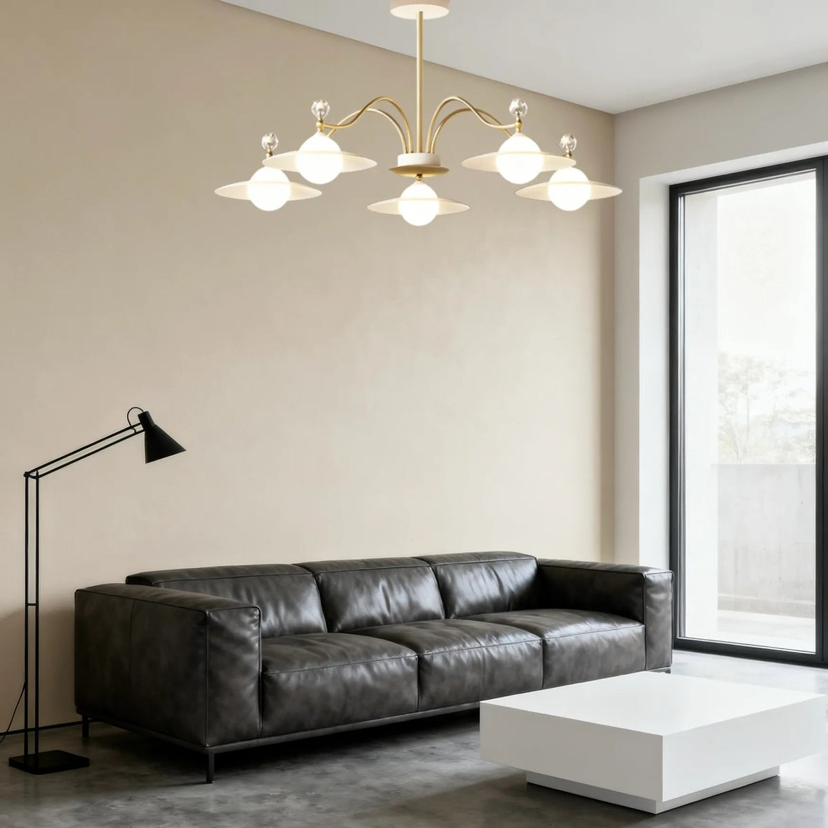 Candelabru cu design luxos, din sticlă opală, cu intensitate reglabilă, pentru living | boxzora