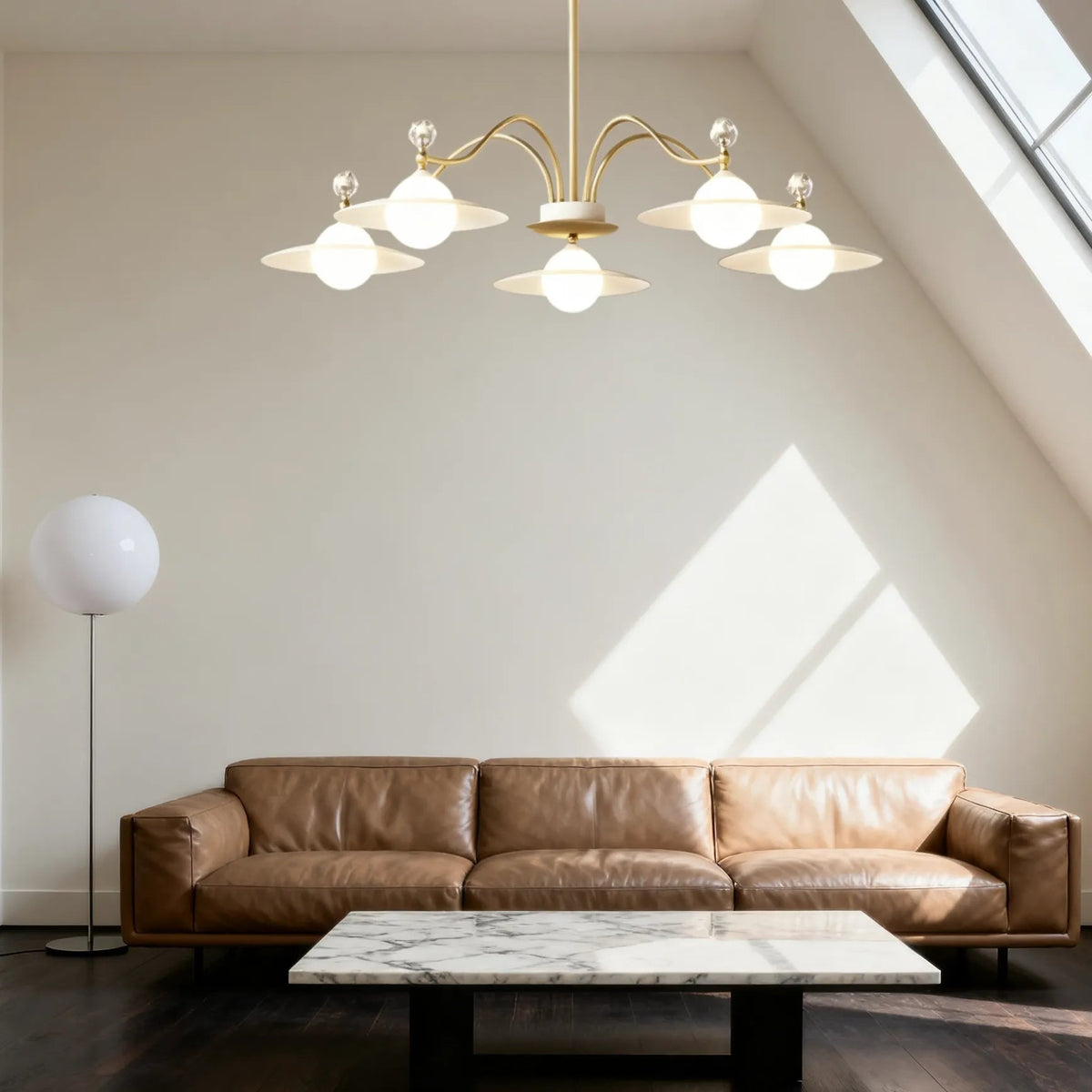Candelabru cu design luxos, din sticlă opală, cu intensitate reglabilă, pentru living | boxzora