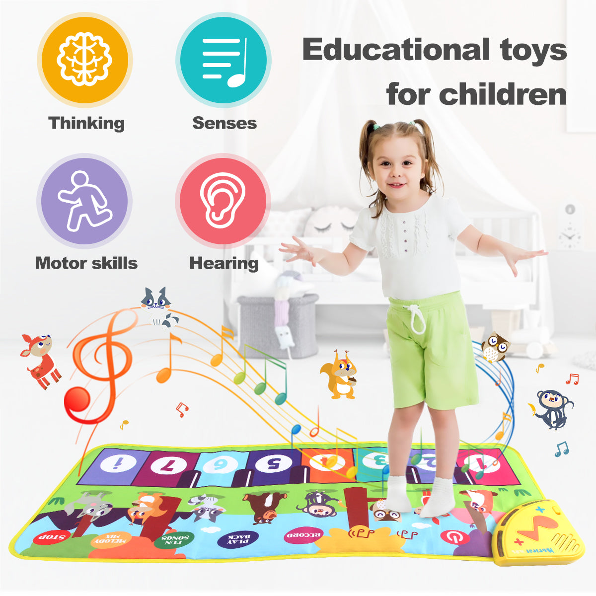 Tapete de dança musical multifunções - teclado de piano interativo, 8 sons de animais, design compacto e portátil