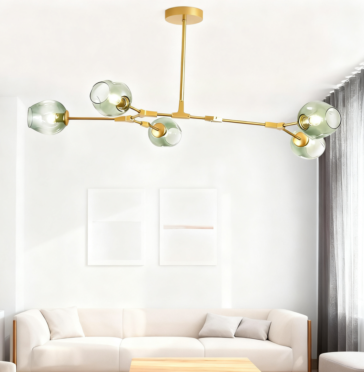 Candelabru Mid-Century din sticlă, cu ramificații și bule, pentru living, cu brațe reglabile | boxzora