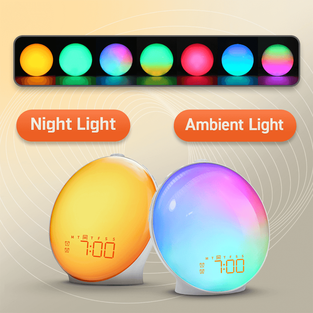 Wake-Up Sun Lamp Alarm Clock — Gradual Sunrise Glow, Customizable Sounds