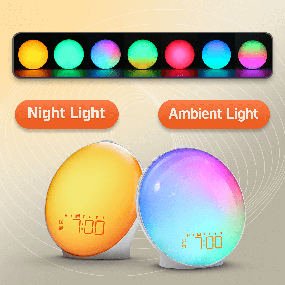 Wake-Up Sun Lamp Alarm Clock — Gradual Sunrise Glow, Customizable Sounds