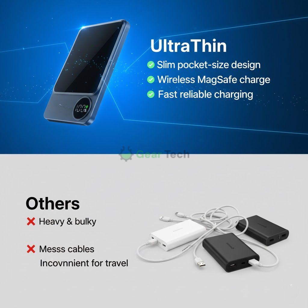 Batería externa magnética inalámbrica delgada – Cargador rápido, batería auxiliar de alta capacidad de 5000-10000mAh