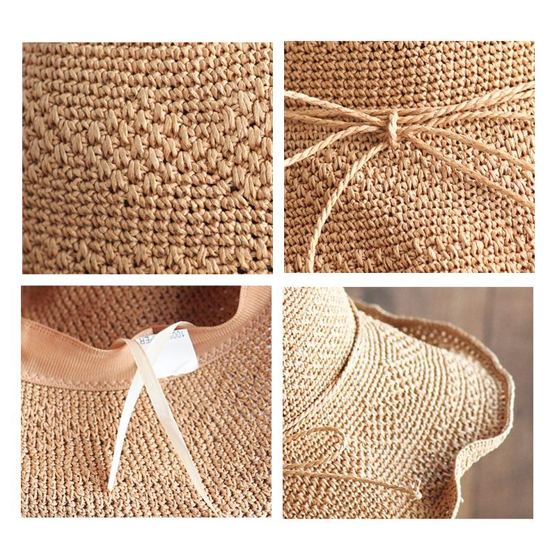 Foldable Straw Hat — Adjustable Fit, Decorative Bow & Wire Rim