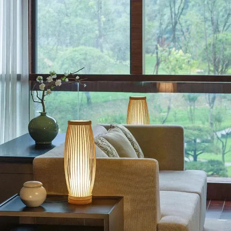 Japansk bambusbordlampe - håndlavede detaljer, varmt stemningslys