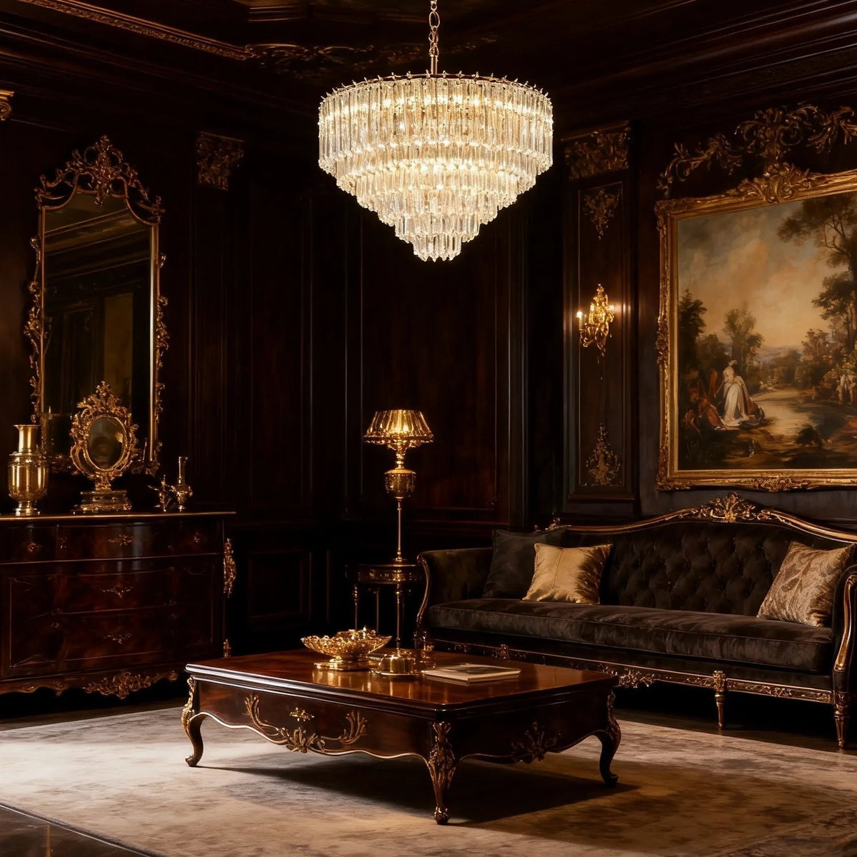 Candelabru luxos cu niveluri de cristale, cu intensitate reglabilă, pentru living | boxzora
