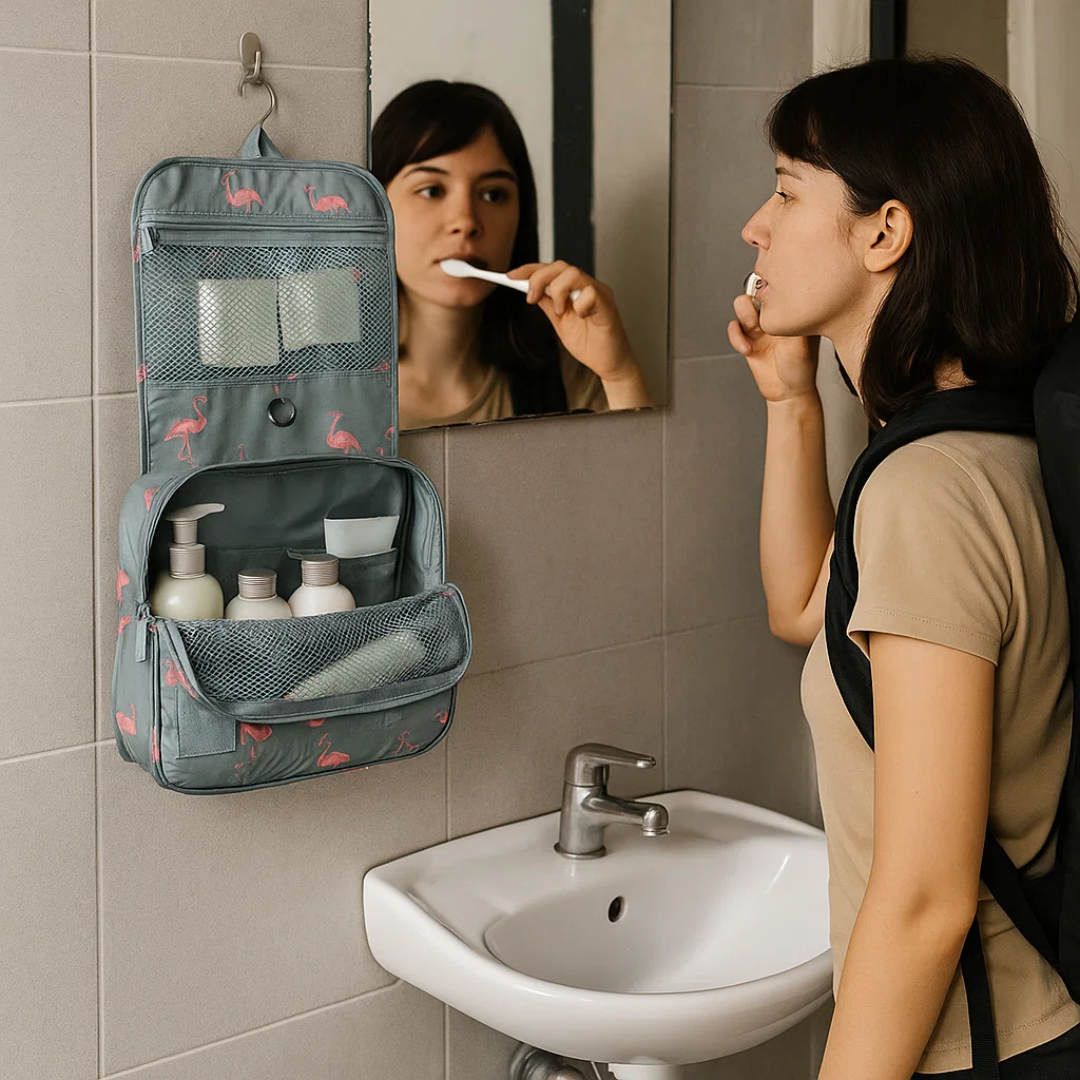 Borsa da toilette TravelEase idrorepellente — Interno organizzato e trasporto sicuro