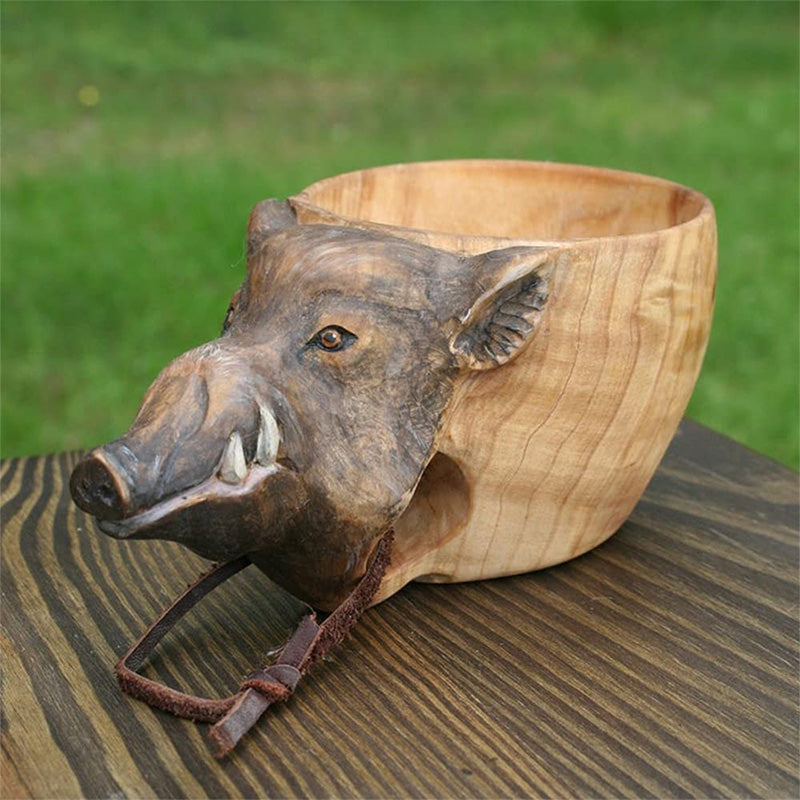Handgemaakte houten dierenbekers — beschilderde details, 15 x 10 x 5 cm