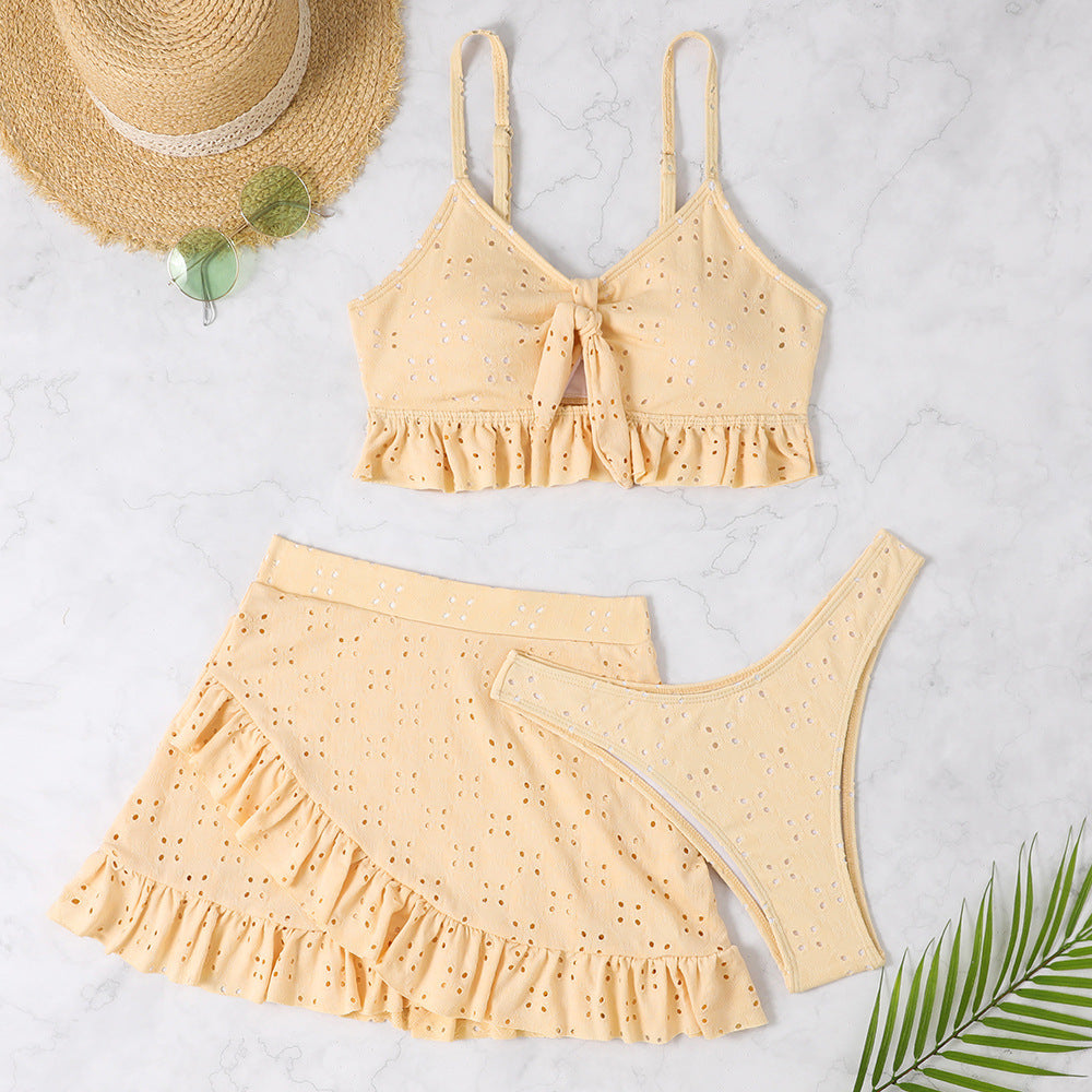 Ensemble Maillot Plage – Haut à nœud + Jupe volantée
