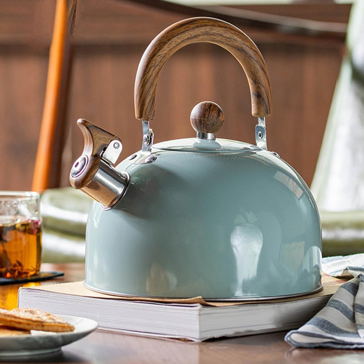 Chaleira ajustável de aço inoxidável — capacidades de 2,5L/3L, apito integrado