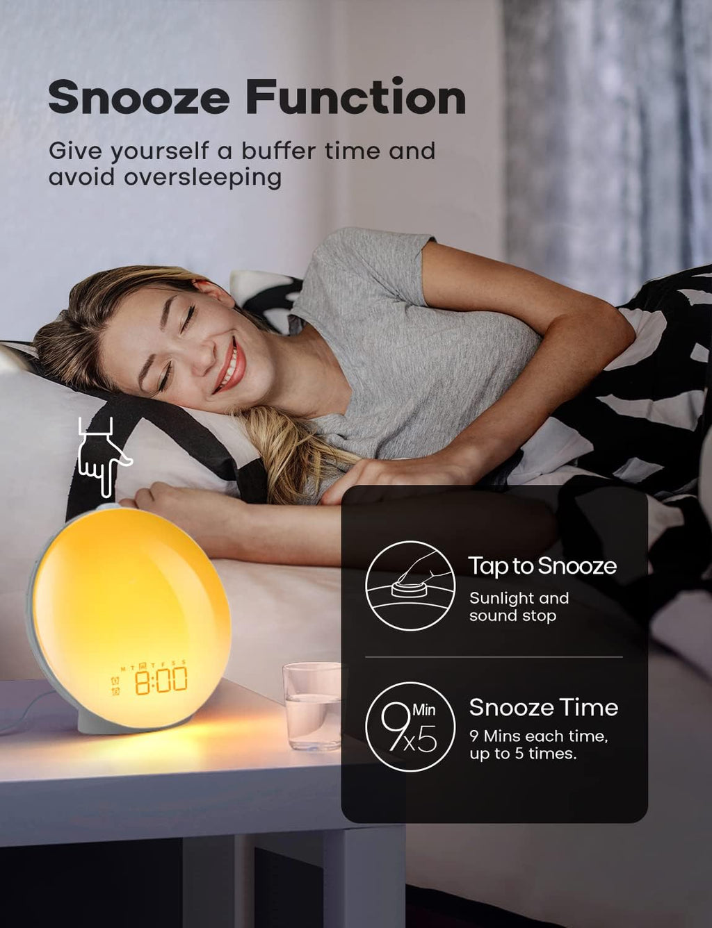Despertador GlowRise com simulação do nascer e do pôr do sol — luz natural para acordar