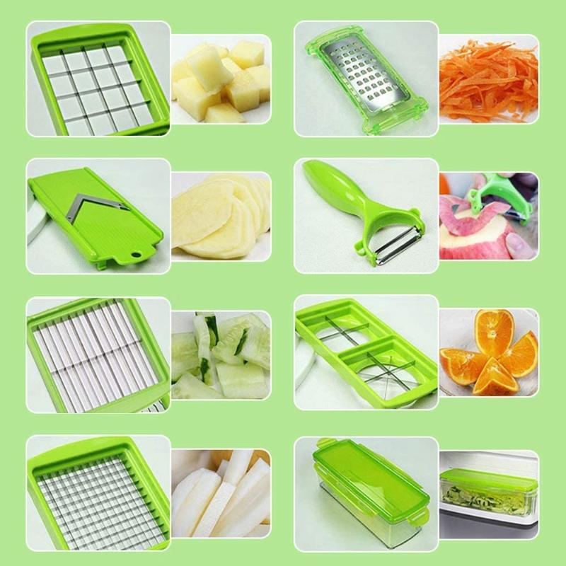 CutMate 12-in-1 Vegetable Cutter — Stainless Steel Blades, Removable Collection Container & Safety Finger Guard, Space-Saving Build