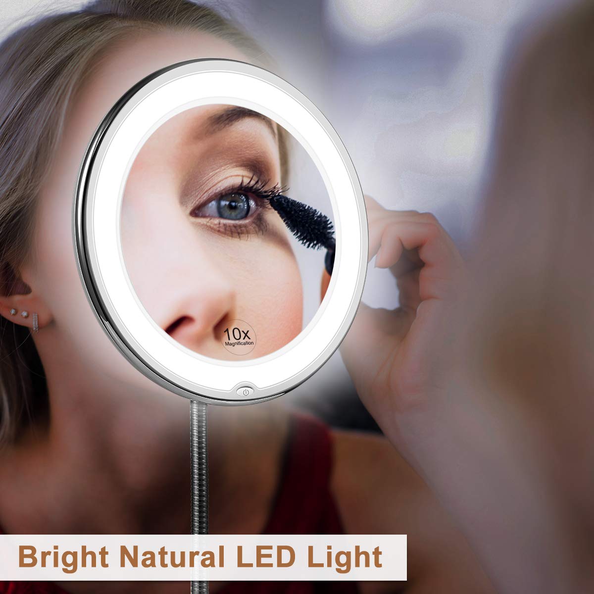 מראת הגדלה LED מתכווננת עם צוואר גמיש - הגדלה של 10x, LED באור יום