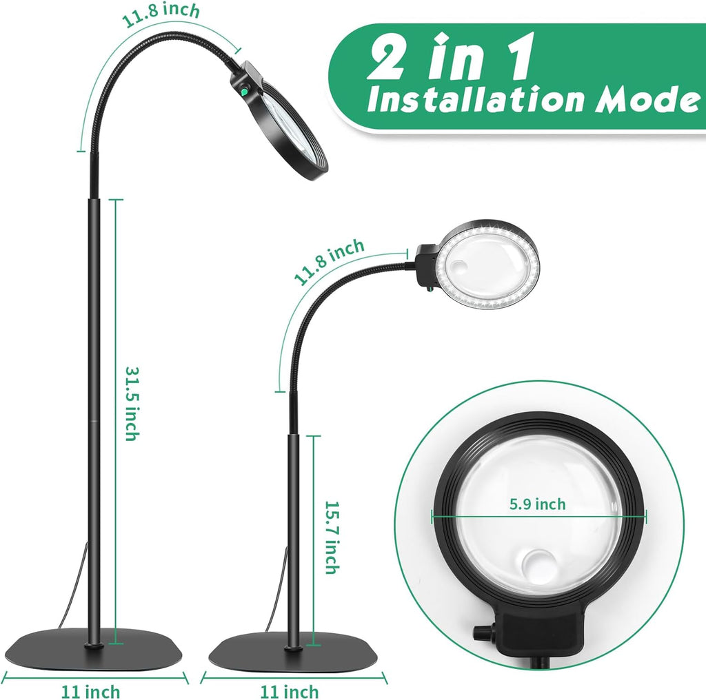 זכוכית מגדלת בגודל עמוד שלם עם תאורת LED – הגדלה של 10X 30X, ‏36 נוריות LED, צוואר גמיש מתכוונן