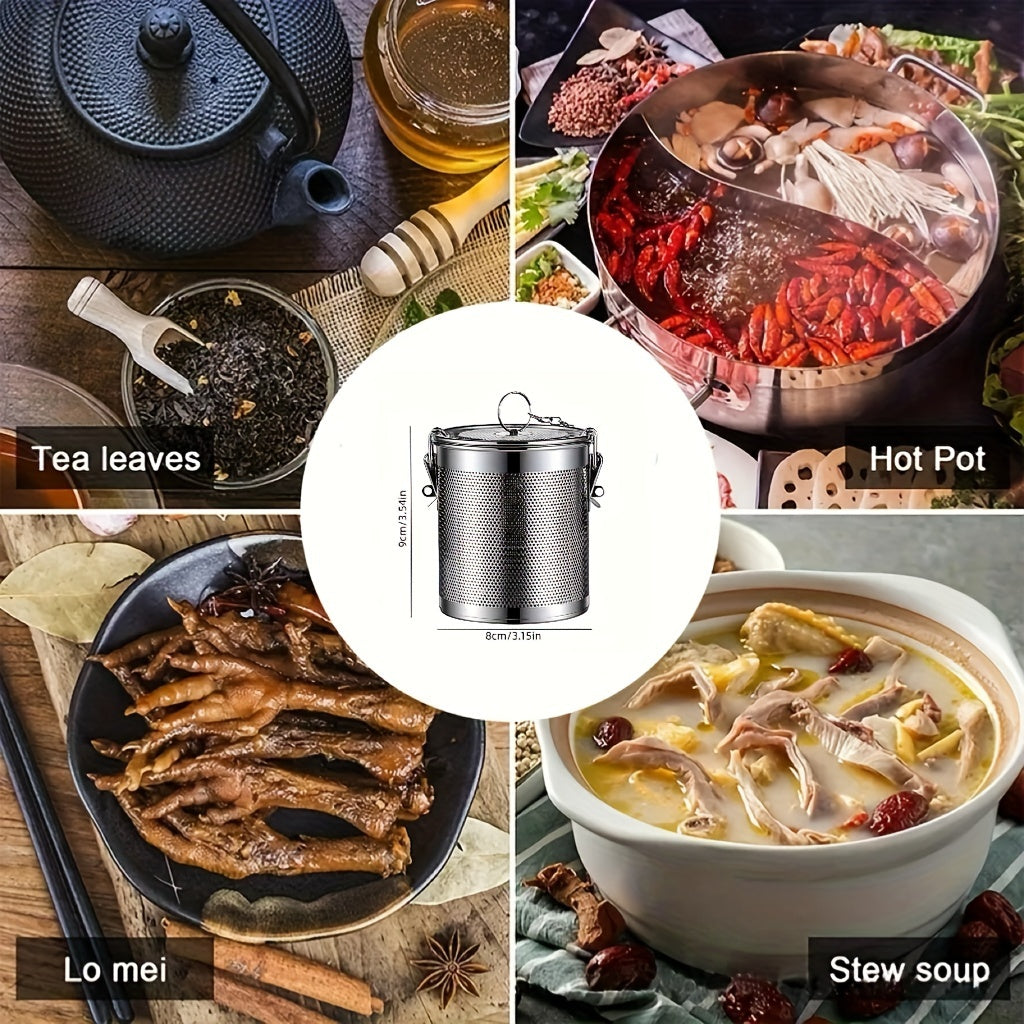 Infusor de especias reutilizable de acero inoxidable – Colador de malla fina con cadena larga para té suelto, hierbas y especias