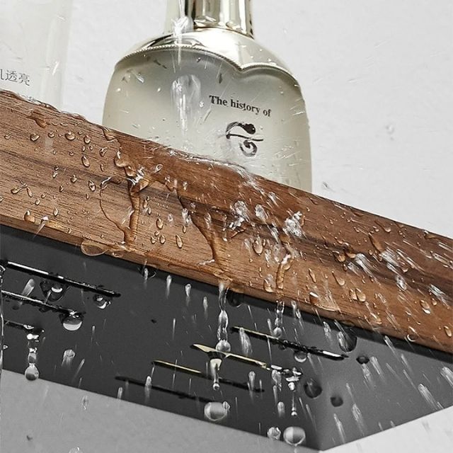 Mensola organizer da bagno in legno massello — Scaffale da parete senza fori