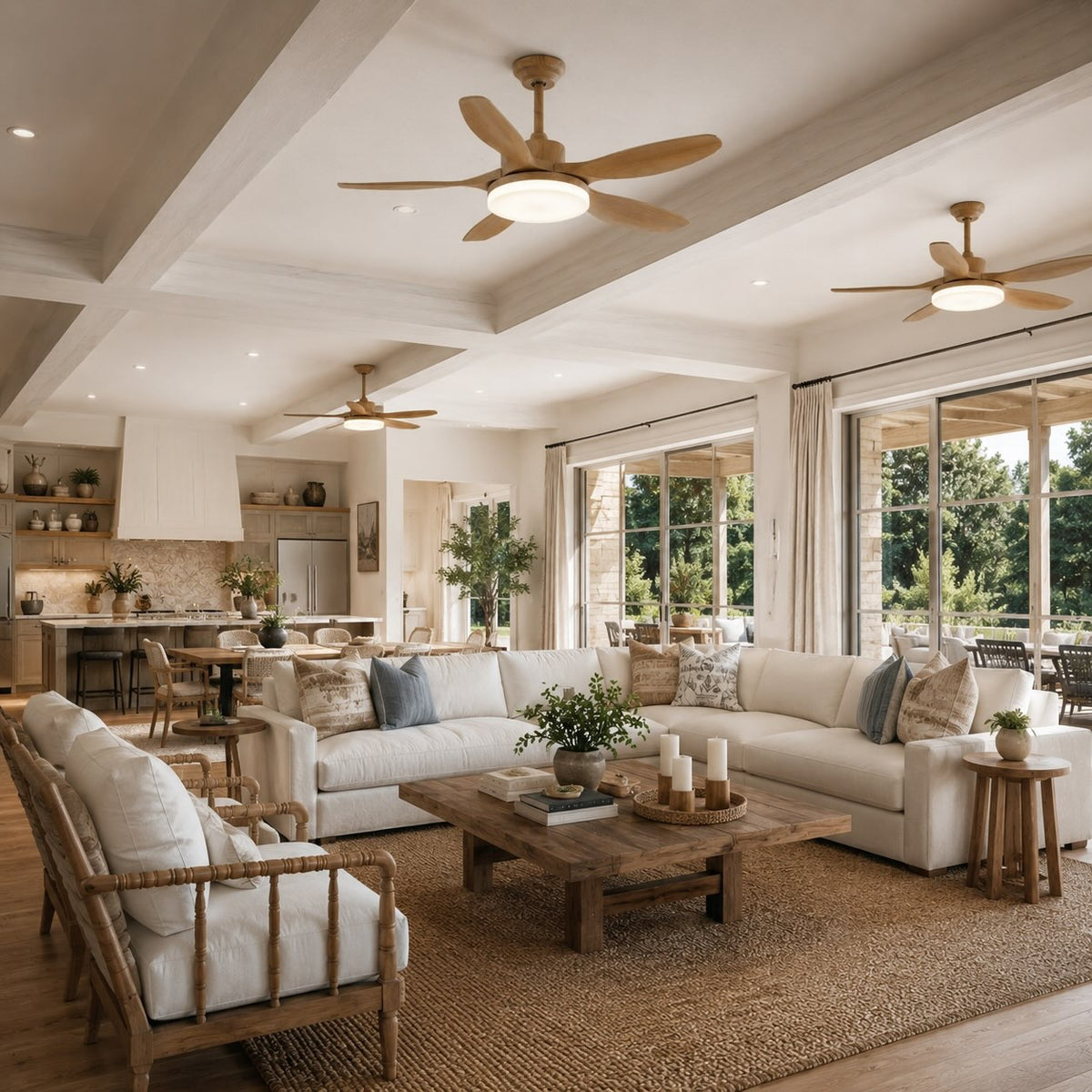 Moderne Deckenleuchte mit Deckenventilator und 5 Flügeln zur direkten Montage - Metallrahmen, einstellbare LED, Fernbedienung