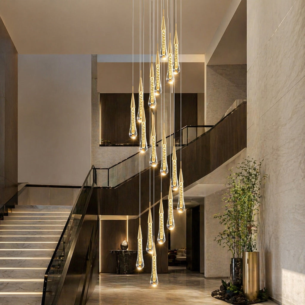 Moderne krystallkrone med pendellampe — langthengende LED-armatur i aluminium