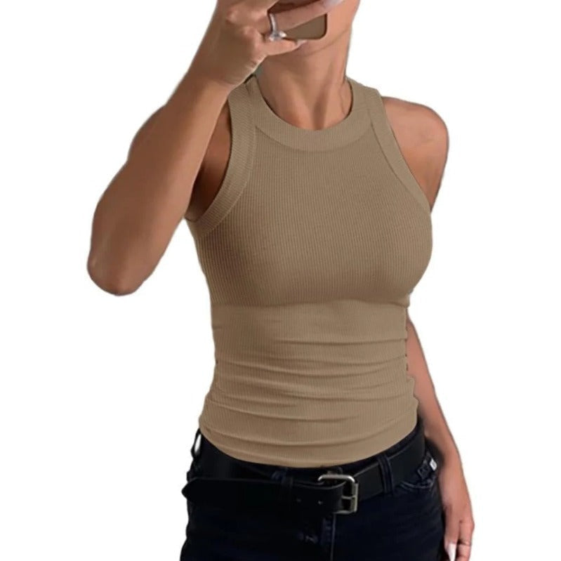Camiseta de tirantes ligera de canalé para mujer, con espalda deportiva