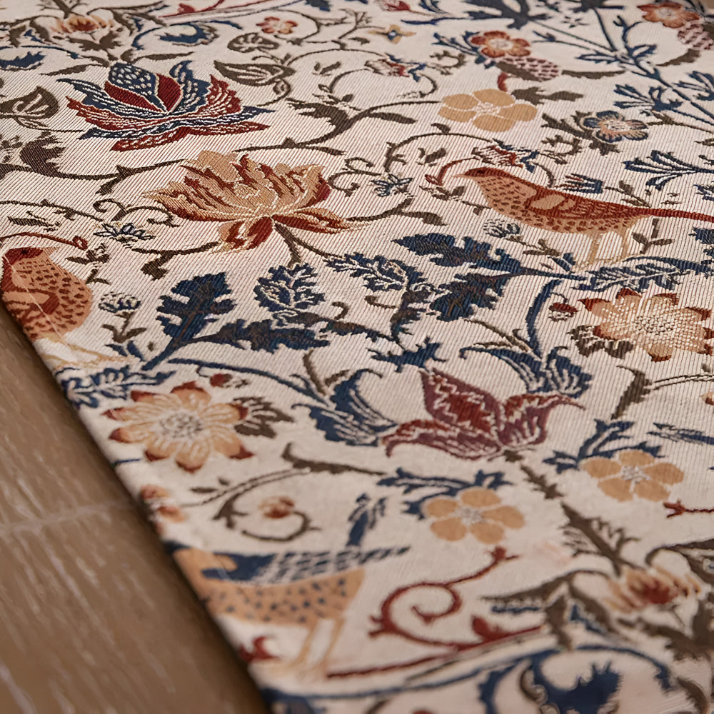 Floral & Bird Jacquard Table Runner — Vintage Motif