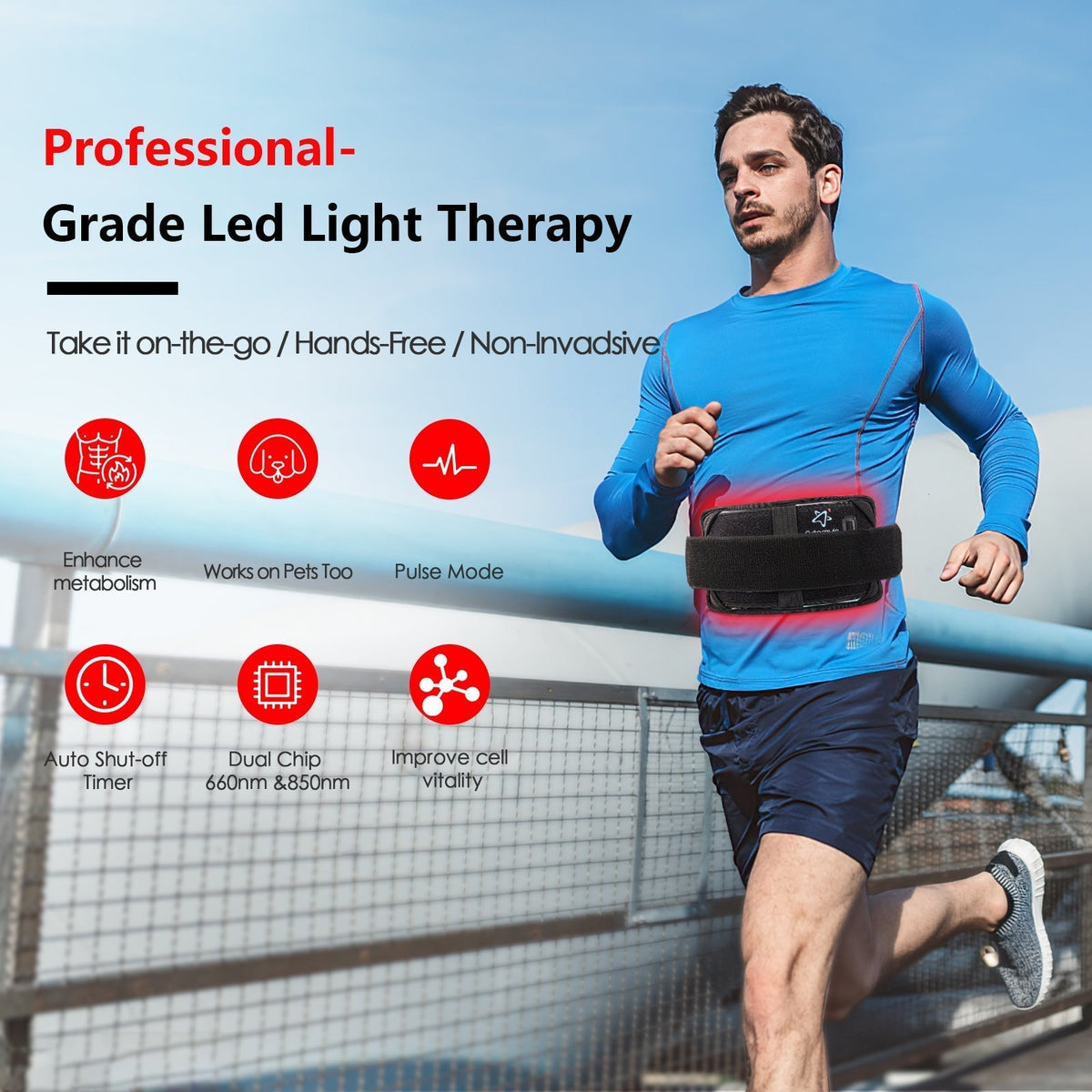 Infrared Red Light Therapy Belt Pad — 60 LEDs, Compact Medical-Grade Wrap