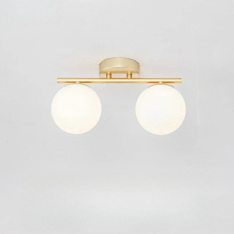 Nordic Style Glass Ceiling Lamp – Elegant White Globe and Gold Details
