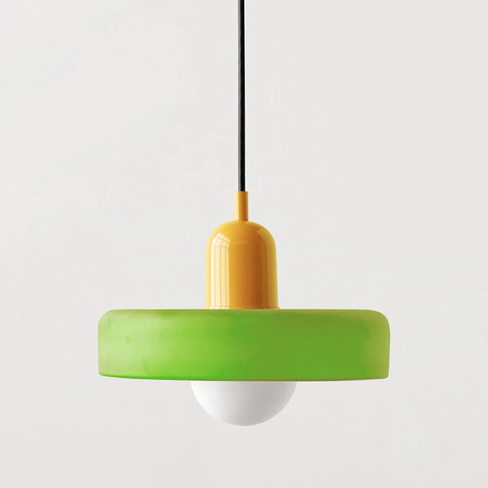 Lampa wisząca Bauhaus — kolorowy szklany klosz, regulowane zawieszenie