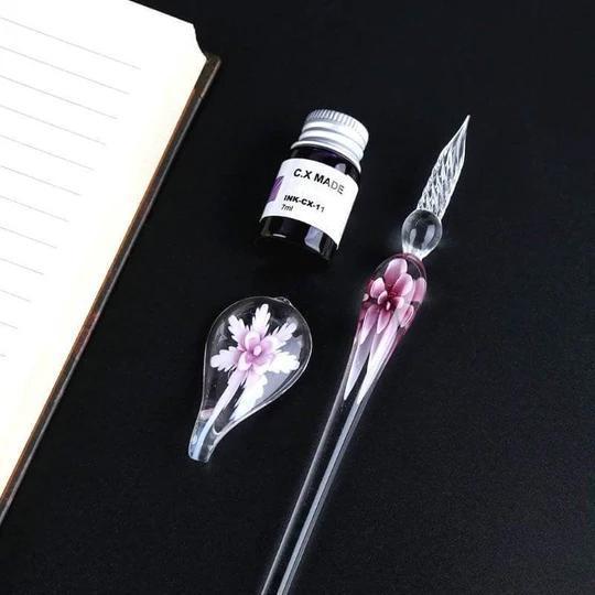 Handmade Glass Calligraphy Pen Set — Ink & Pen Holder
