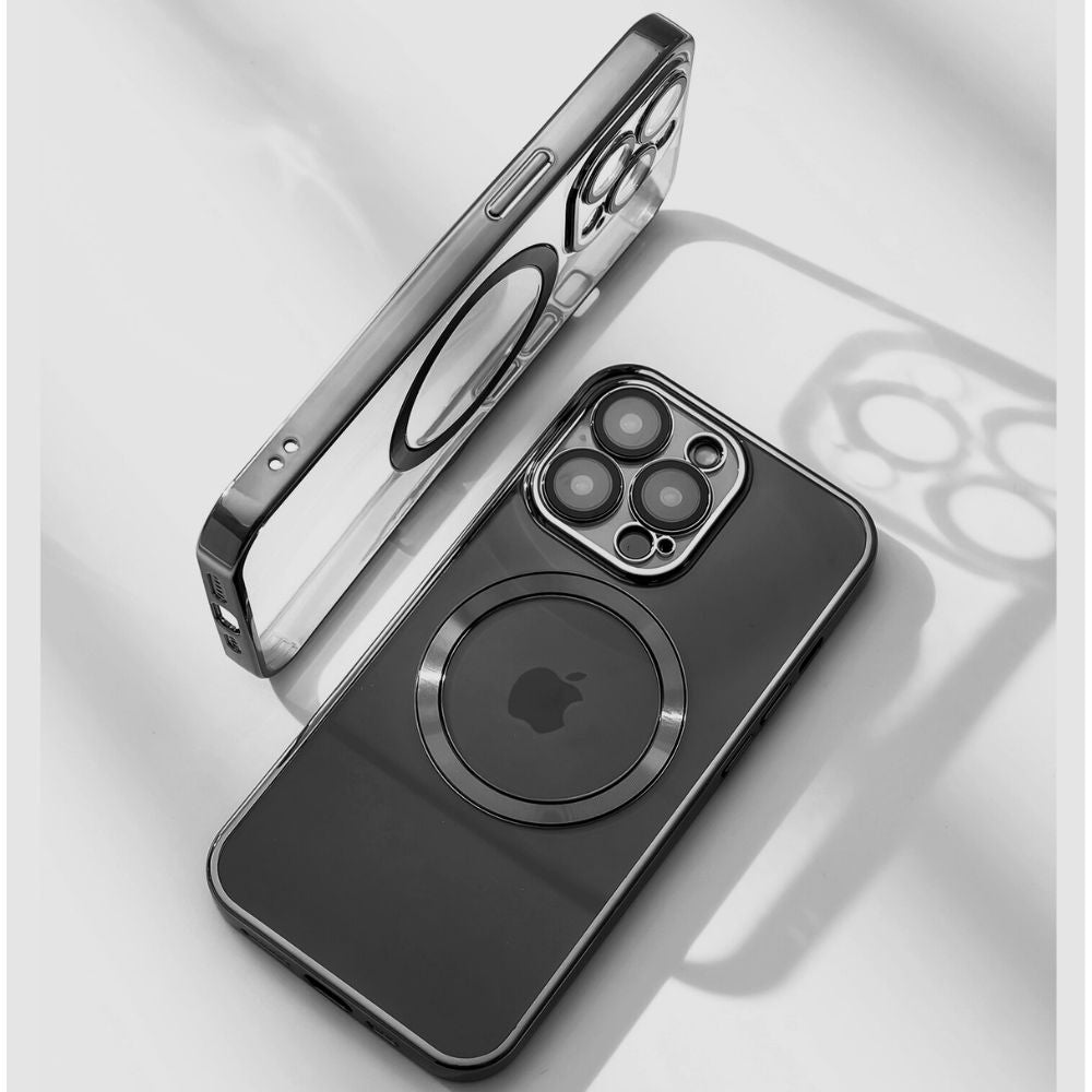 Tunt genomskinligt iPhone-skal – magnetisk ring och trådlös laddning