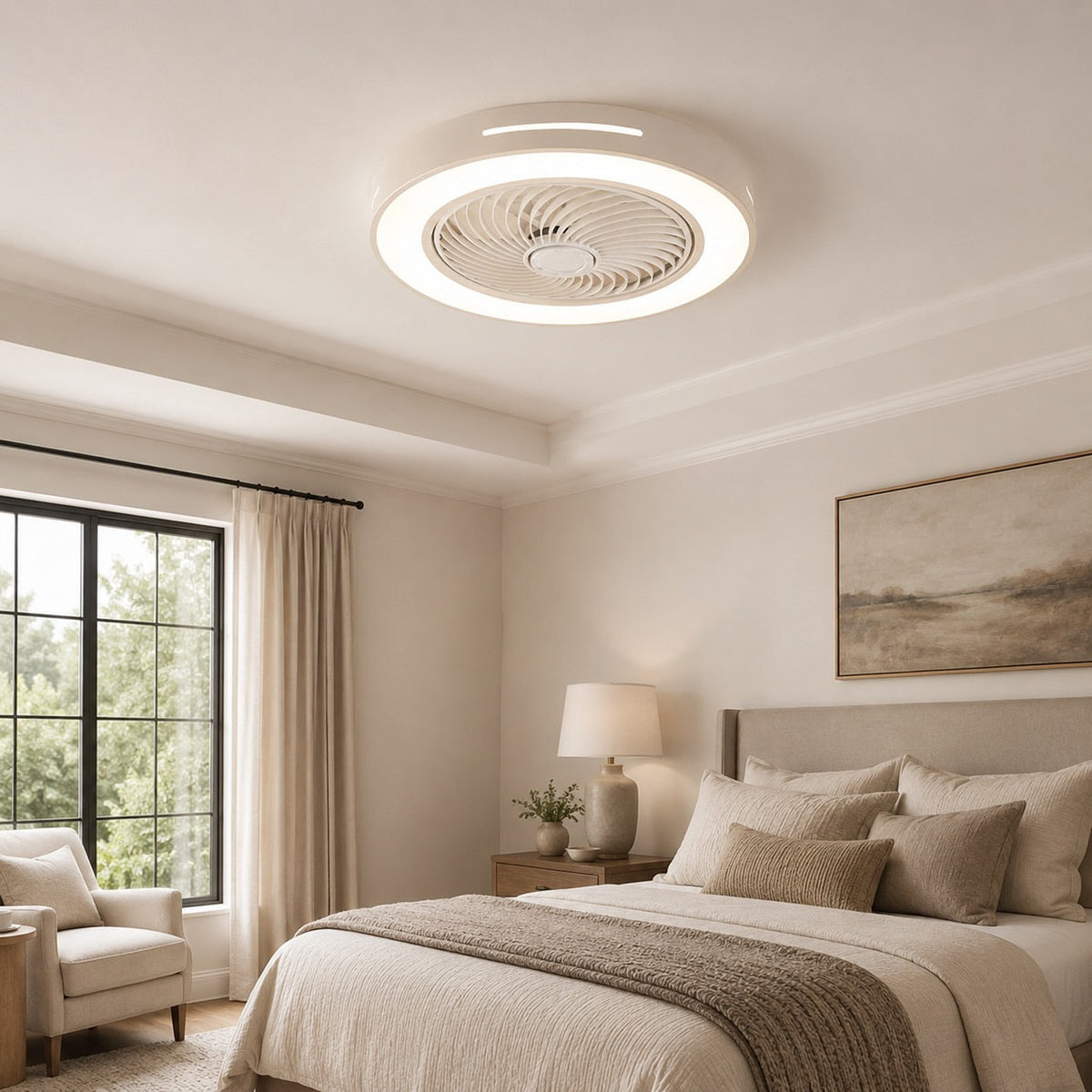 Moderner flügelloser Deckenventilator – Flächenbündige Eisenmontage, 72W LED-Leuchten, verstellbar