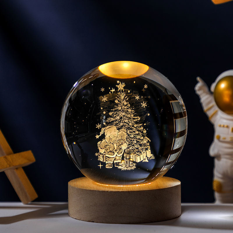 Luz nocturna de cristal con sistema solar 3D iluminado