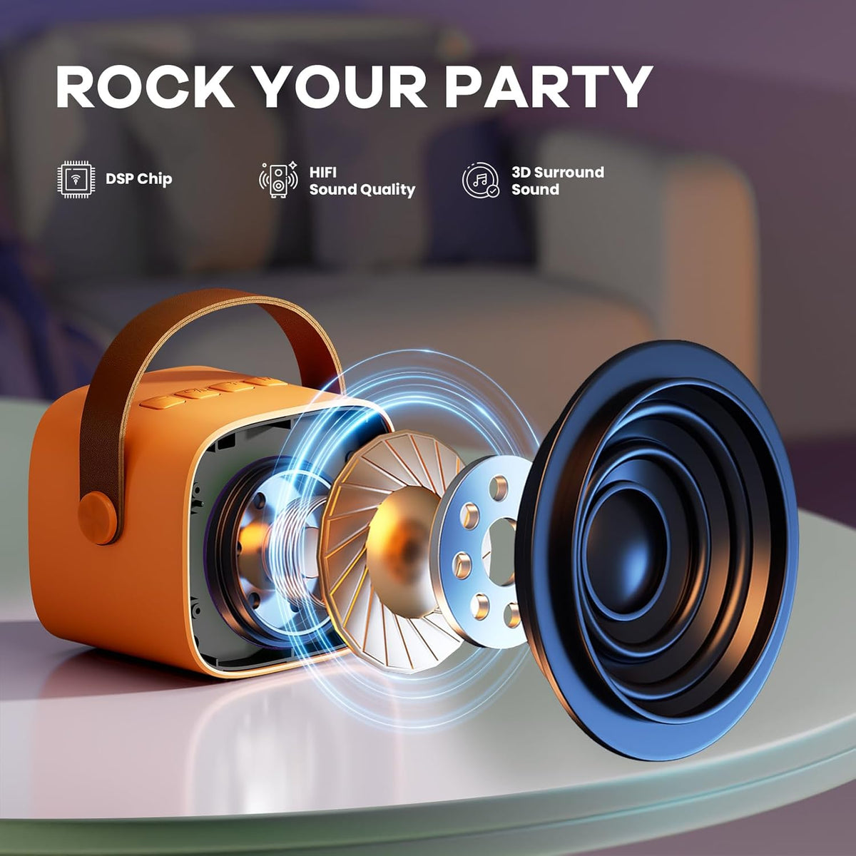Przenośny minikaraoke Veylo — głośnik Bluetooth, 2 mikrofony bezprzewodowe