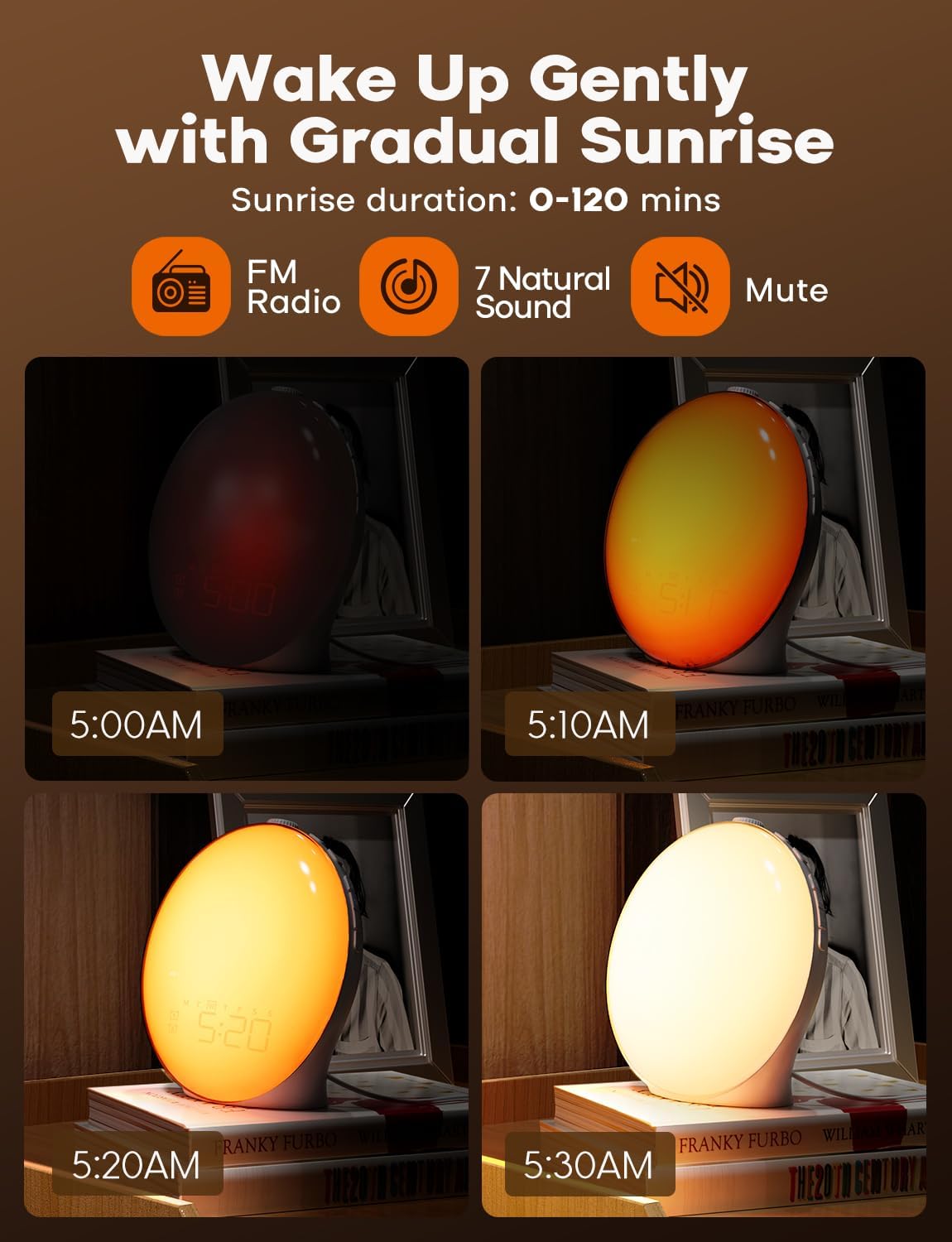 Despertador GlowRise com simulação do nascer e do pôr do sol — luz natural para acordar