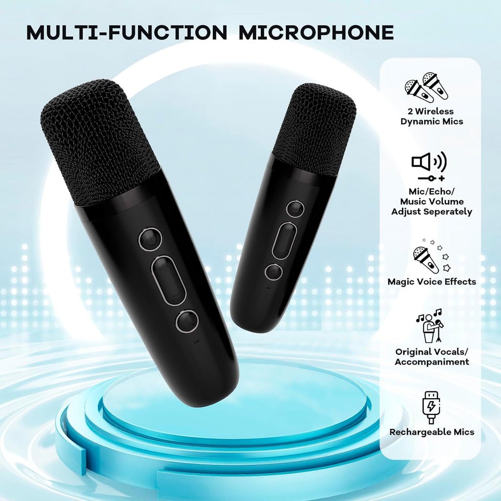Przenośny minikaraoke Veylo — głośnik Bluetooth, 2 mikrofony bezprzewodowe