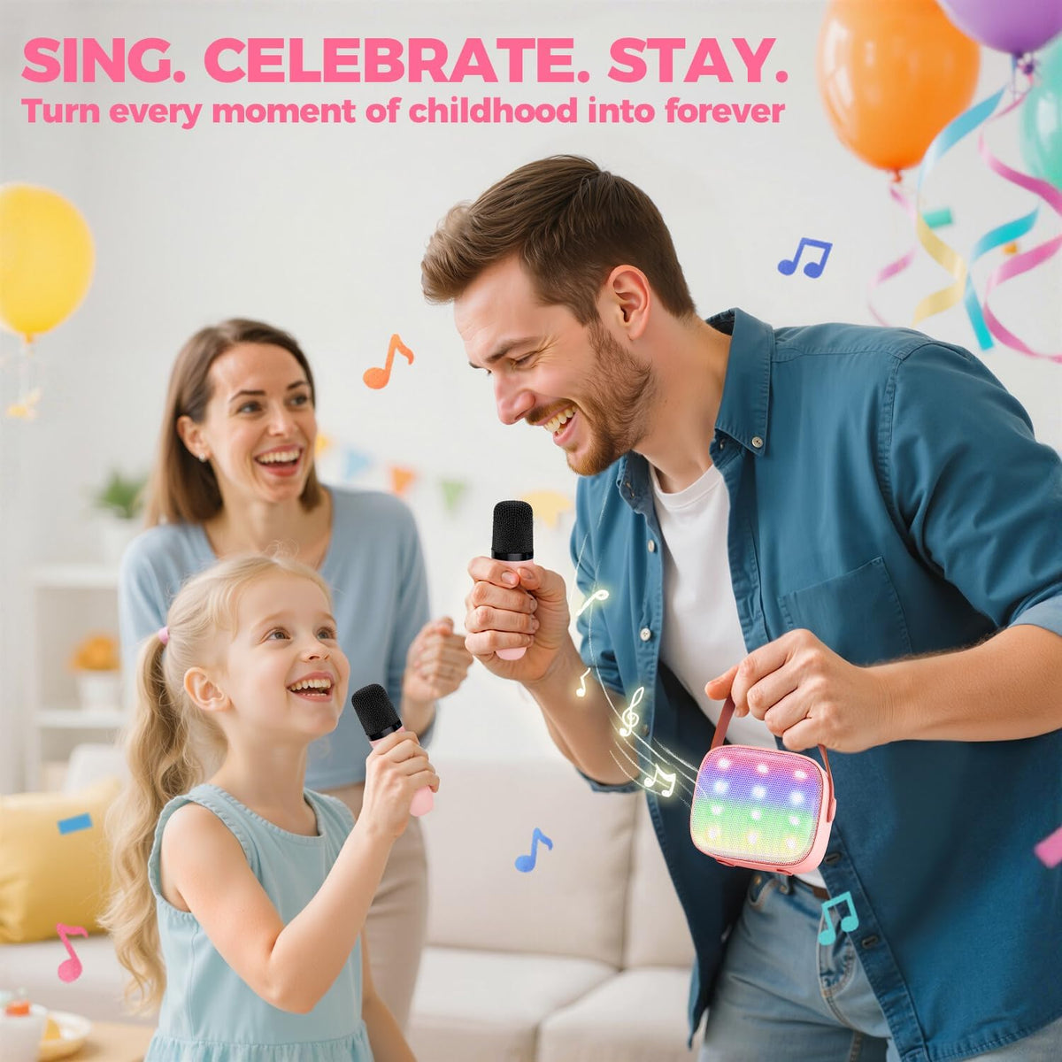 Przenośny minikaraoke Veylo — głośnik Bluetooth, 2 mikrofony bezprzewodowe