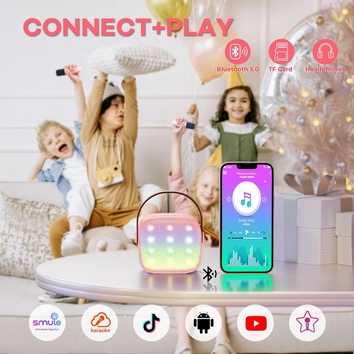 Przenośny minikaraoke Veylo — głośnik Bluetooth, 2 mikrofony bezprzewodowe