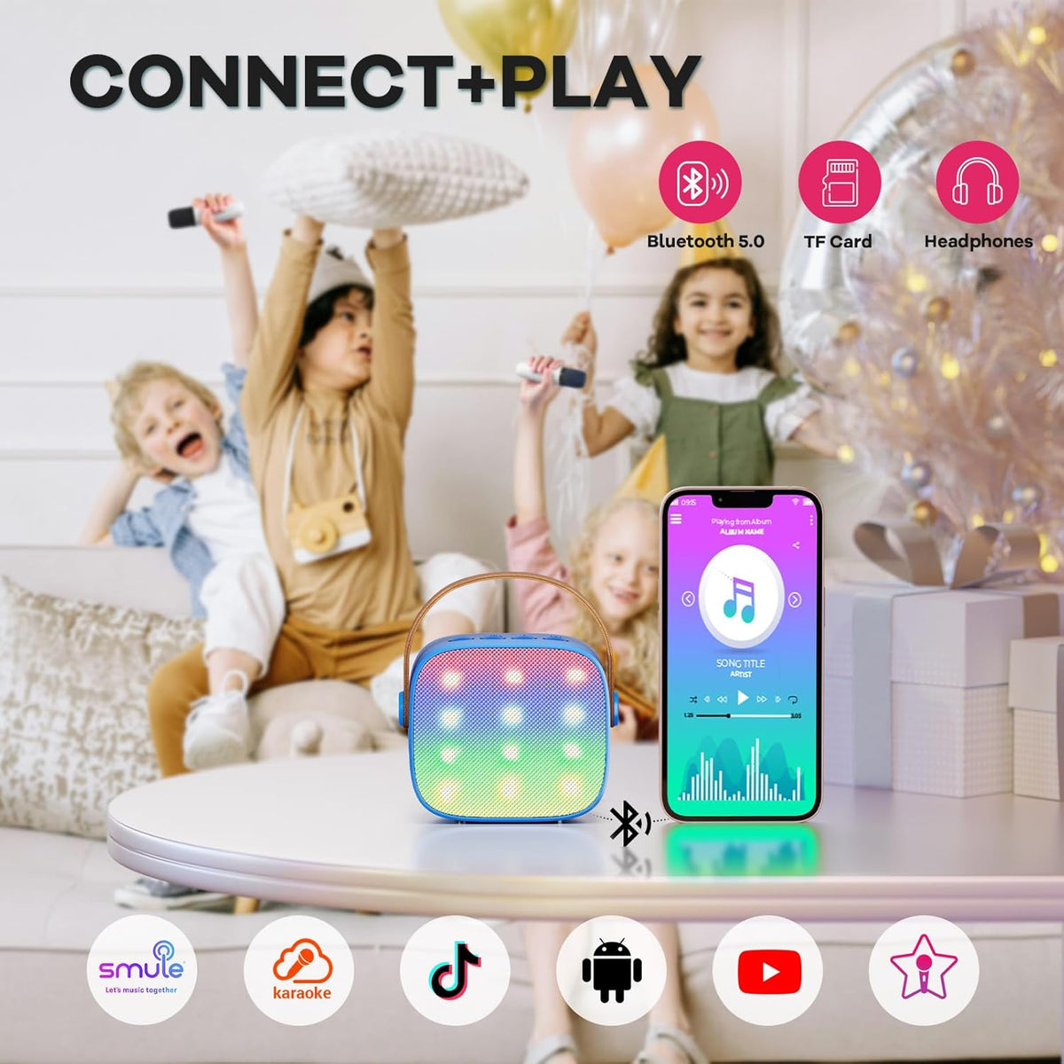 Przenośny minikaraoke Veylo — głośnik Bluetooth, 2 mikrofony bezprzewodowe