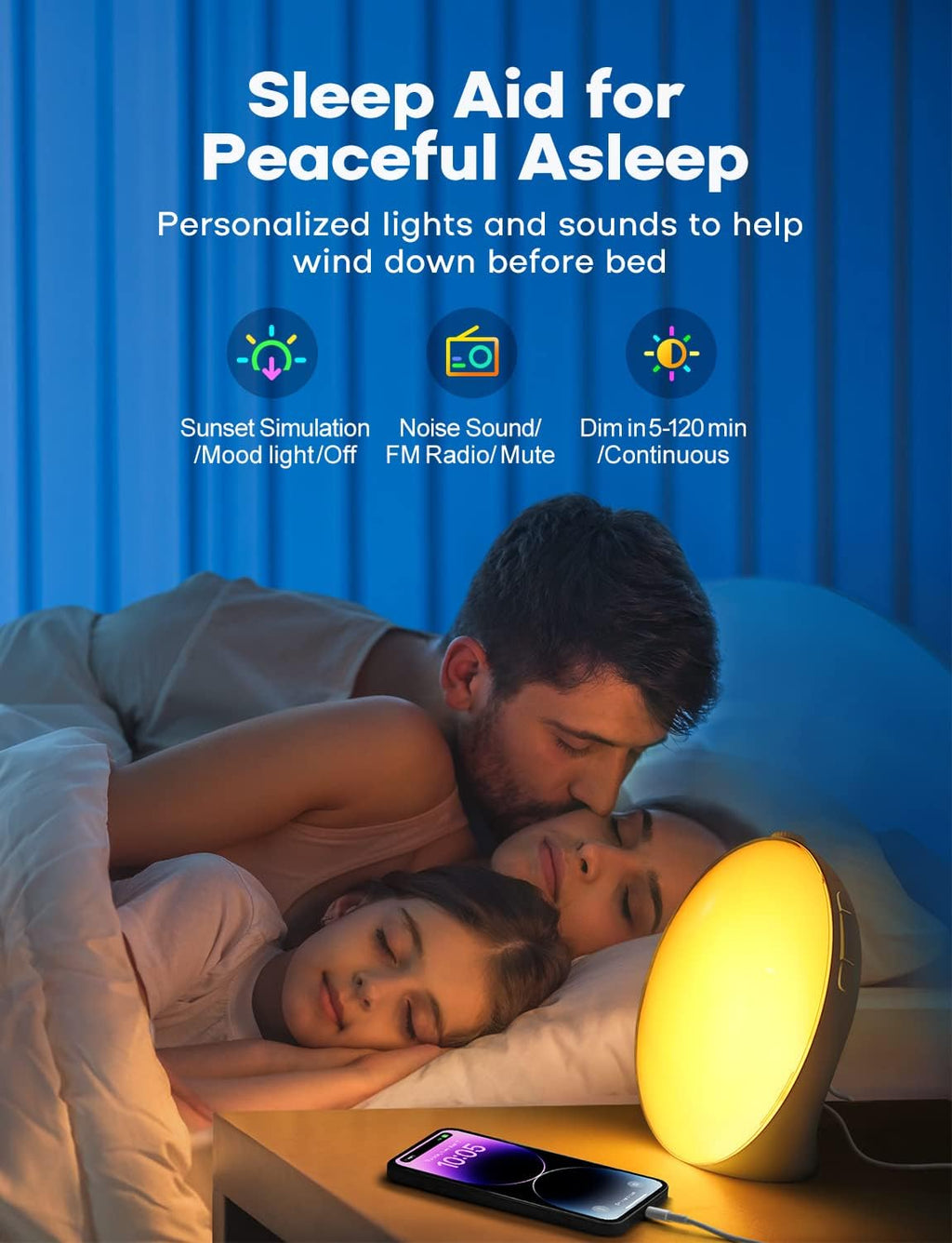 Despertador GlowRise com simulação do nascer e do pôr do sol — luz natural para acordar