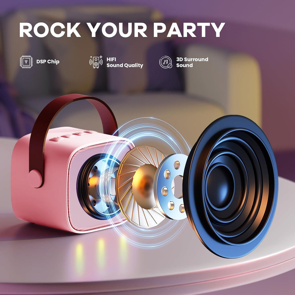 Przenośny minikaraoke Veylo — głośnik Bluetooth, 2 mikrofony bezprzewodowe