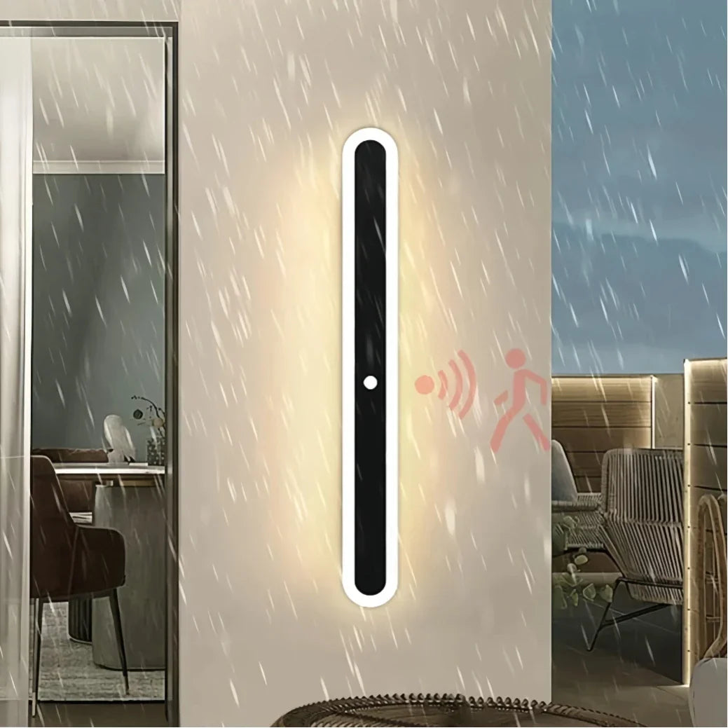 Minimalistisk utendørs lang vegglampe med bevegelsessensor for gangen | boxzora