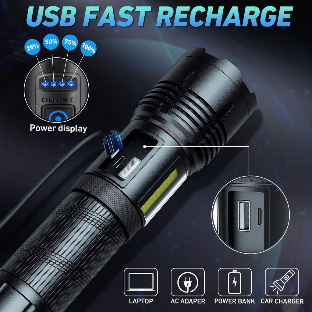 Rechargeable LED Flashlight — 990,000 Lumens, 7 Modes, IPX7 Waterproof