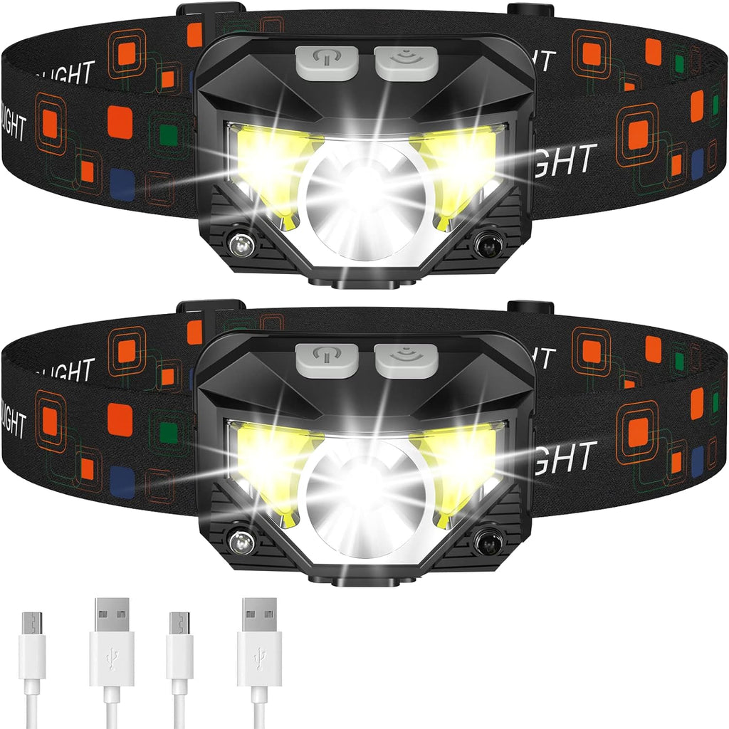 2er-Pack ultraleuchtende LED-Stirnlampen — wiederaufladbar, wasserdicht, mit Bewegungssensor
